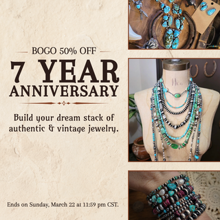 Promotional banner for 7 year anniversary sale | BOGO 50% off until Sunday, March 22 at 11:59 pm CST | Texanna Belles