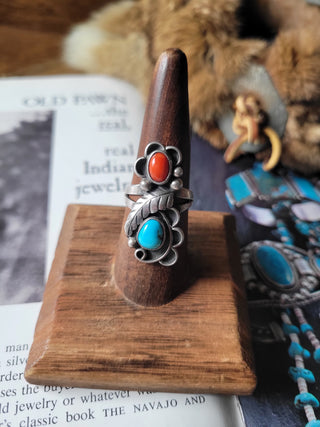 The Avery Ring - Sz 8.25 - Coral & Turquoise - Vintage