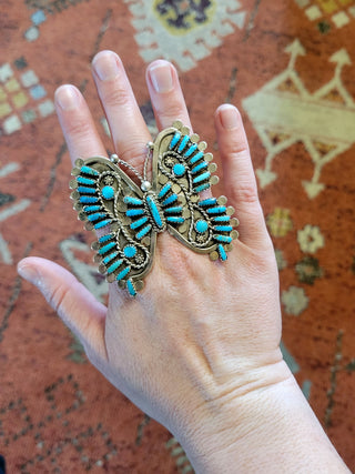 The Marceline Needlepoint Butterfly Ring - Kingman - Adjustable