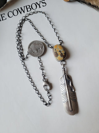 The Lottie Feather Necklace - Blue Moon