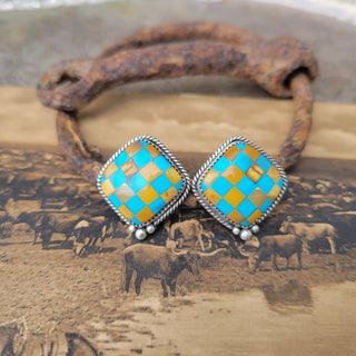 Turquoise × Jasper Checker Studs