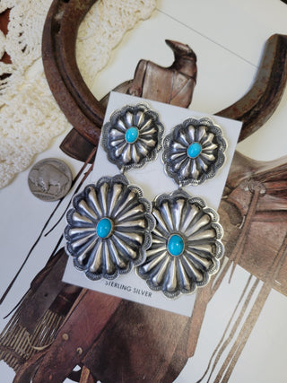 The Wade Double Concho Statement Earrings - Turquoise
