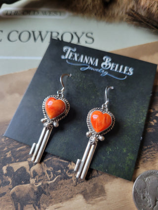 The Fletcher Heart Key Earrings  - Orange Spiny