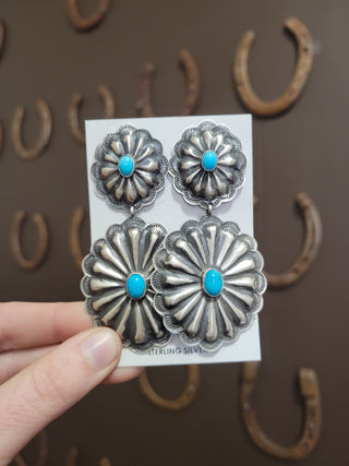The Wade Double Concho Statement Earrings - Turquoise