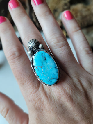 The Canyon Moon Ring - Sz 8.5 - White Water Turquoise