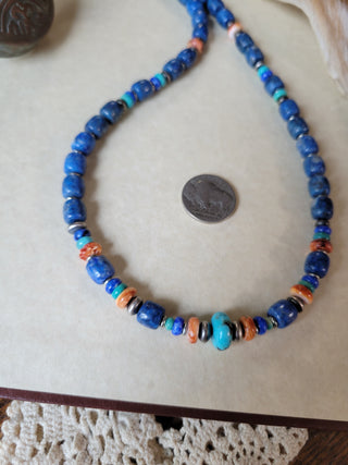The Lorraine Lapis Necklace - Orange Spiny & Kingman