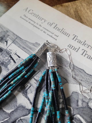 The Jamee 10 Strand Heishi Necklace - Onyx & Turquoise