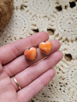 Orange Spiny Heart Studs - A