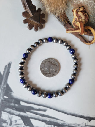 6mm Lapis & Pearl Stretch Bracelet