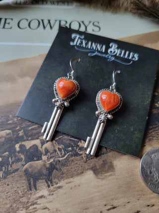 The Fletcher Heart Key Earrings  - Orange Spiny