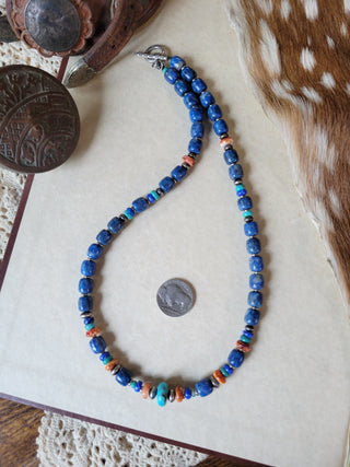The Lorraine Lapis Necklace - Orange Spiny & Kingman