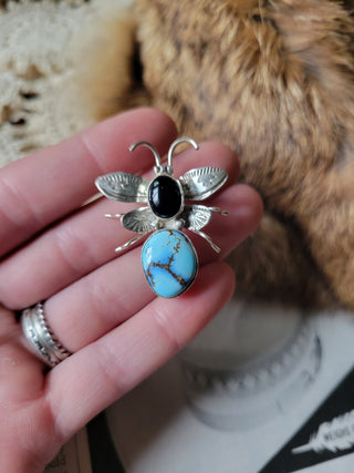 The Collette Bug Pin - Golden Hills & Black Onyx