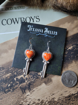 The Fletcher Heart Key Earrings  - Orange Spiny