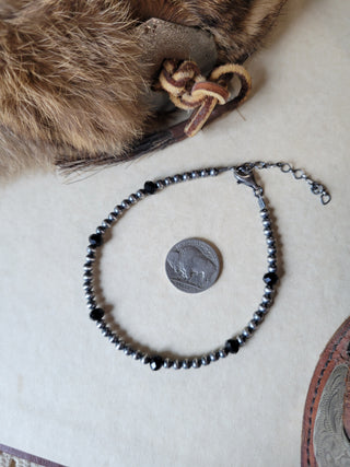 4mm Pearl Anklet - Onyx
