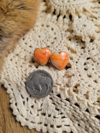 Orange Spiny Heart Studs - B