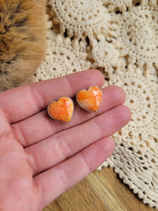 Orange Spiny Heart Studs - B