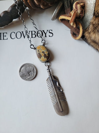 The Lottie Feather Necklace - Blue Moon