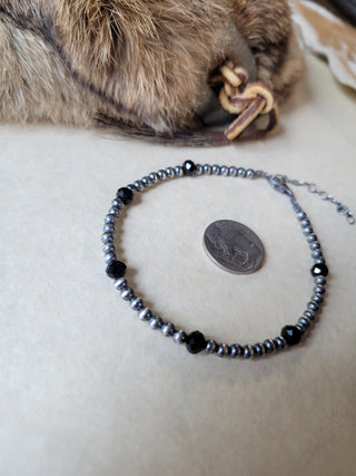 4mm Pearl Anklet - Onyx