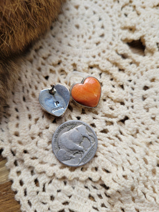Orange Spiny Heart Studs - A