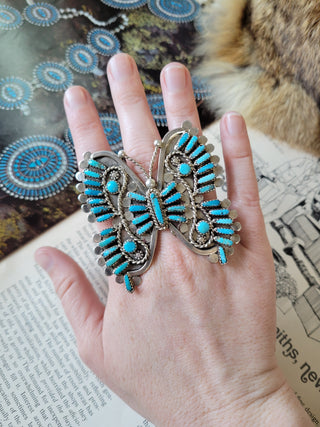 The Marceline Needlepoint Butterfly Ring - Kingman - Adjustable