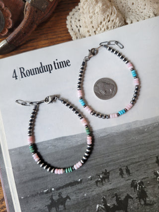 The Cottonwood 4mm Pearl Bracelet - Pink Conch & Kingman