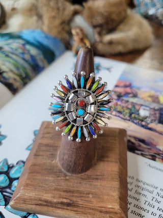 The Whitaker Needlepoint Cluster Ring - Sz 8 - Multistone