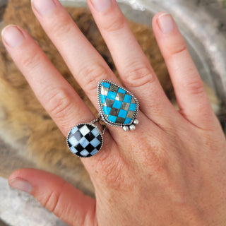Opal x Onyx Checker Ring - Sz 7
