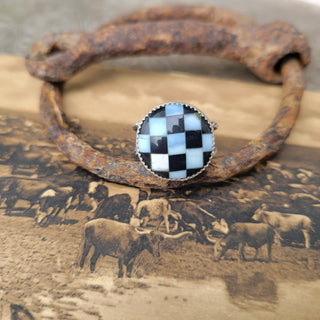 Opal x Onyx Checker Ring - Sz 7