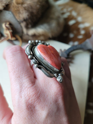 The Pecos Heart Ring - Adjustable - Red Spiny