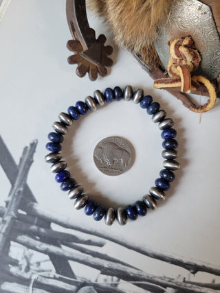 9mm Saucer Pearls & Lapis Stretch Bracelet