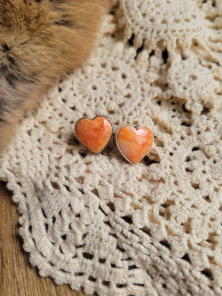 Orange Spiny Heart Studs - B