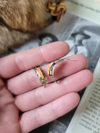 Orange Spiny Feather Half Hoops