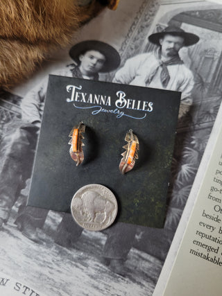 Orange Spiny Feather Half Hoops