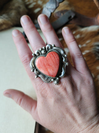 The Pecos Heart Ring - Adjustable - Red Spiny