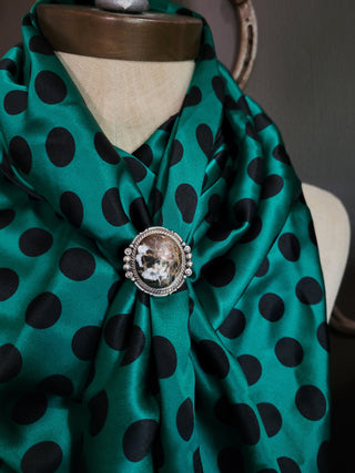 Emerald & Black Dots - 36" Silk Wild Rag