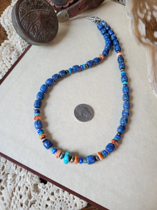 The Lorraine Lapis Necklace - Orange Spiny & Kingman